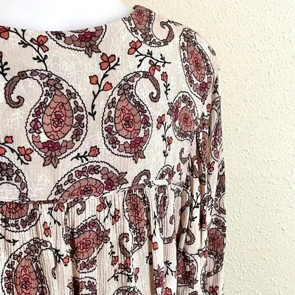 Denim 24/7 Dress Size 14/16 (M) Brown Beige Paisley Rayon Crinkle Laced Bust - Picture 8 of 12